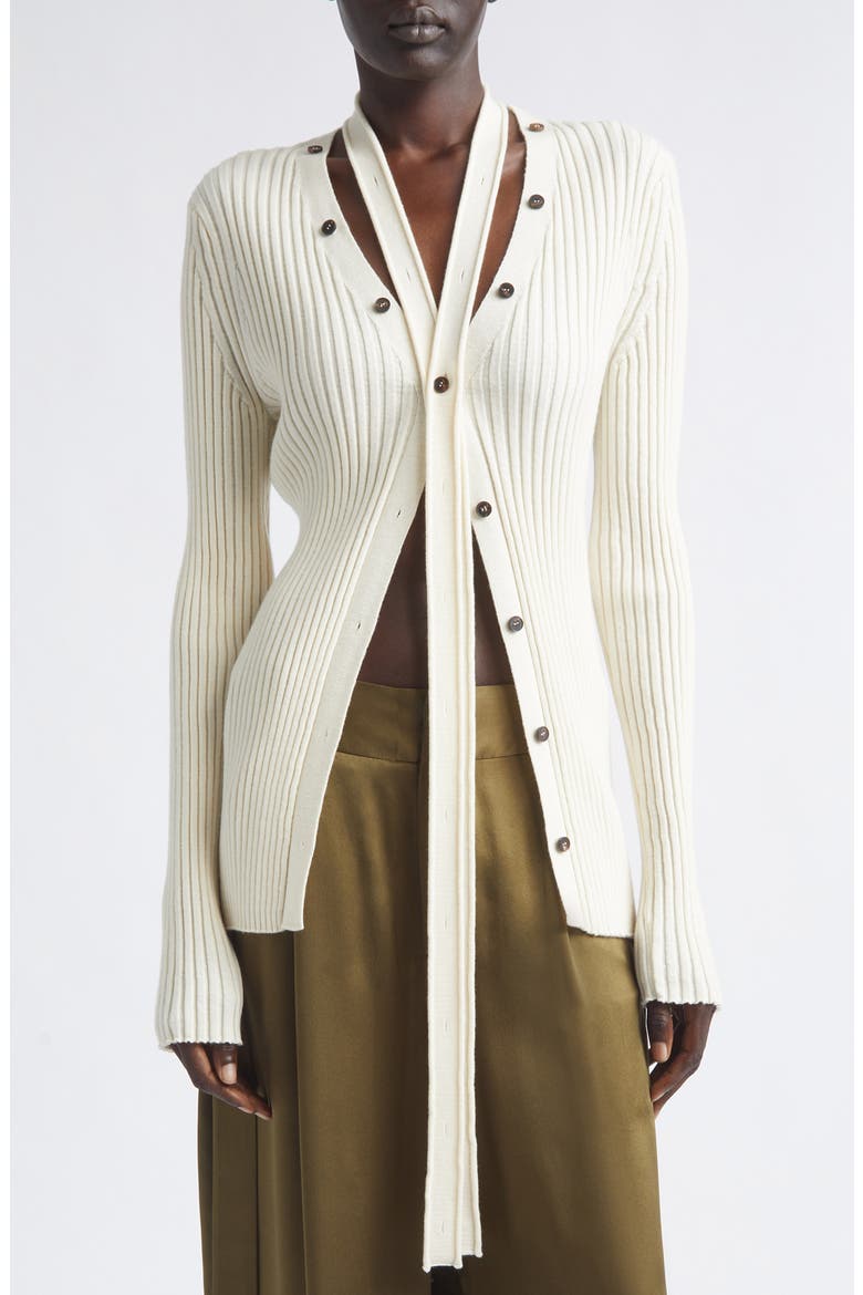Convertible Merino Wool Rib Cardigan, Main, color, IVORY