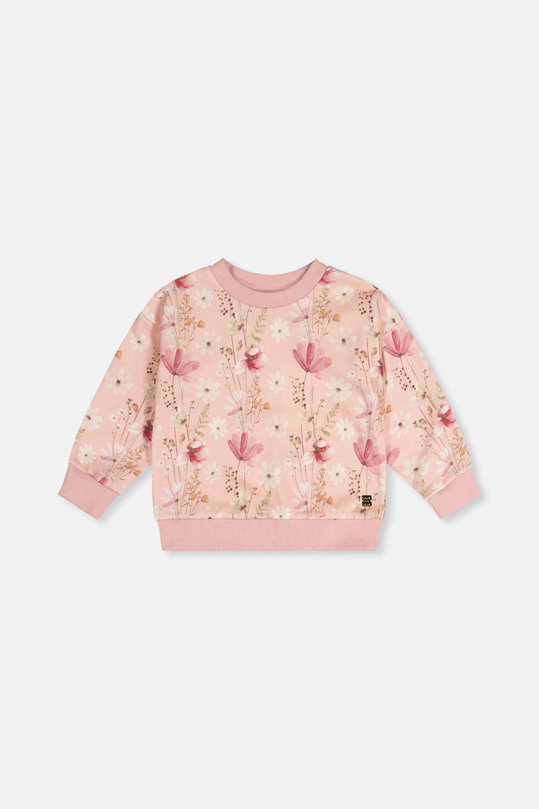 French Terry Floral Ribbed Cuff Sweatshirt, Main, color, Pink Printed Flowers