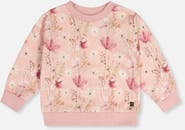Deux par Deux French Terry Floral Ribbed Cuff Sweatshirt