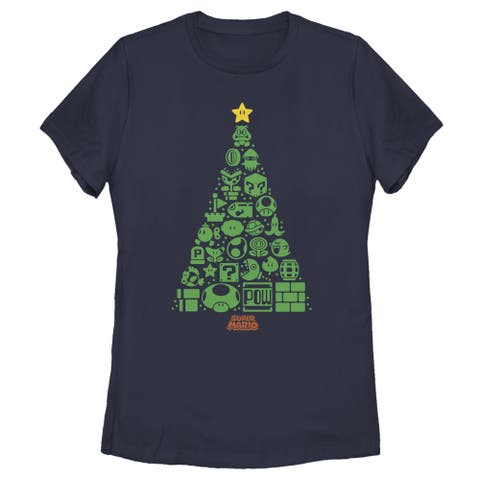 Women's Nintendo Christmas Tree Mosaic Graphic T-Shirt