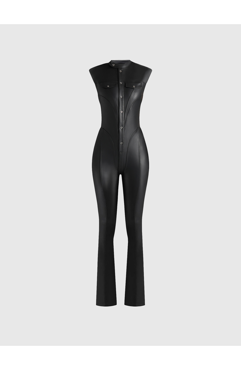 Manière De Voir Annette Leather Jumpsuit, Alternate, color, Black