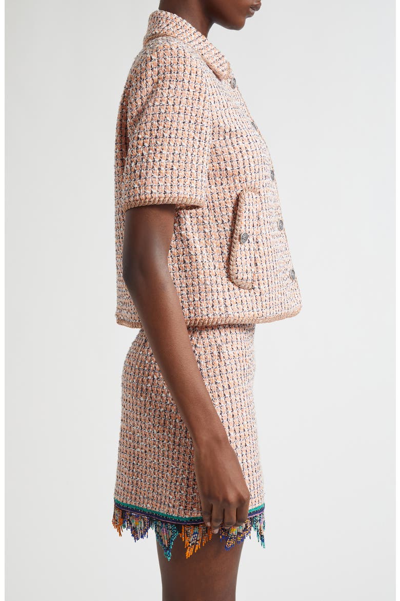 Short Sleeve Crop Tweed Jacket, Alternate, color, MULTICOLOR ORANGE BASE
