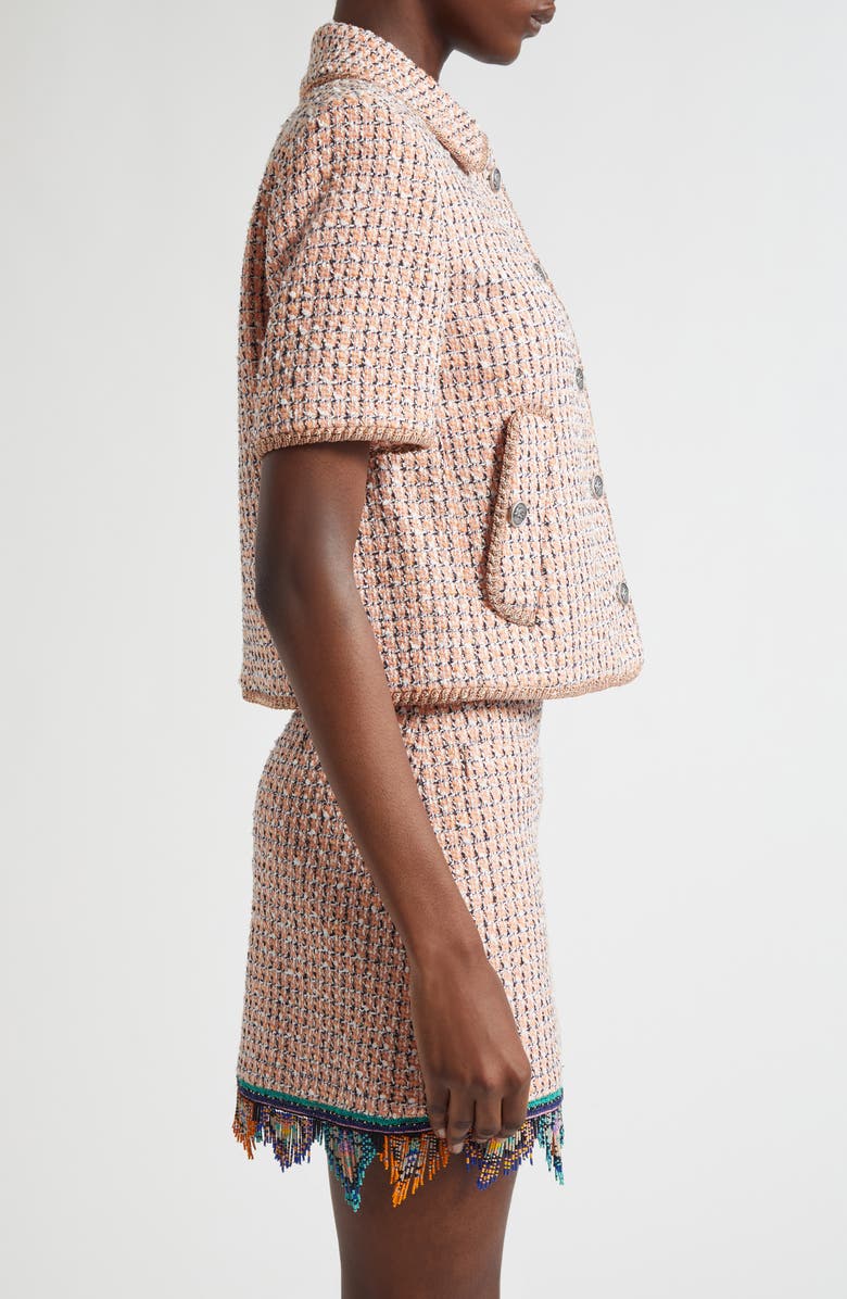 Etro Short Sleeve Crop Tweed Jacket, Alternate, color, Multicolor Orange Base