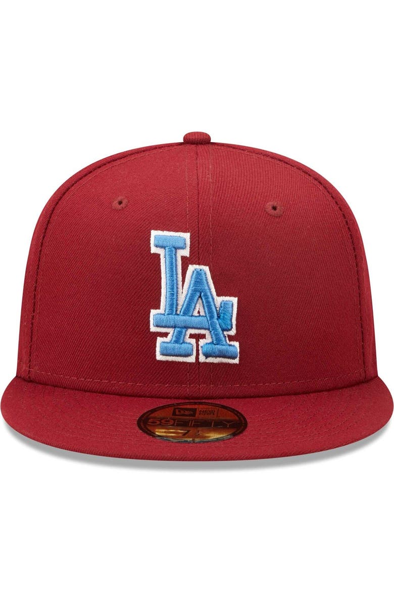 New Era Men's New Era Cardinal Los Angeles Dodgers 100th Anniversary Air Force Blue Undervisor 59FIFTY Fitted Hat, Alternate, color, 
