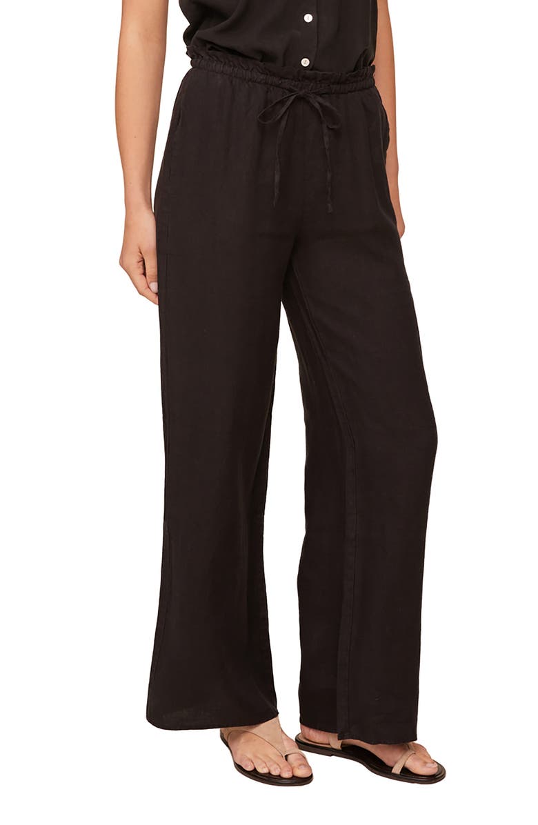 Bella Dahl Ruffle Waist Wide Leg Linen Pants, Alternate, color, Black