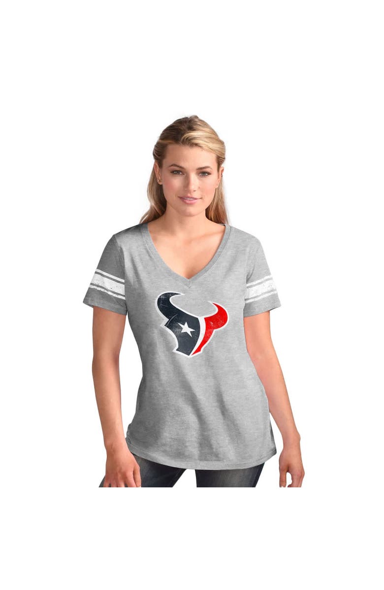 G-III 4HER BY CARL BANKS Women's G-III 4Her by Carl Banks  Heather Gray Houston Texans First Pick Distressed V-Neck T-Shirt, Main, color, Heather Gray