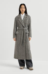 Brunello Cucinelli Techno alpaca check tweed coat with monili