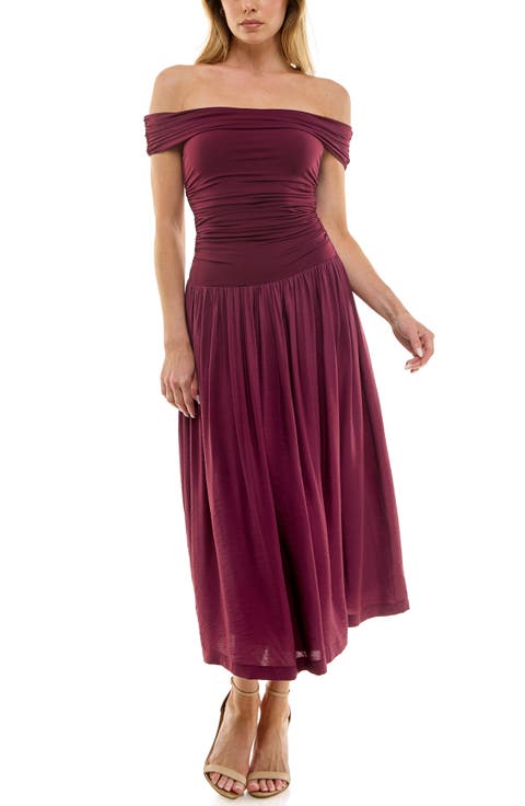 Off-the-Shoulder Mix Media Midi Dress