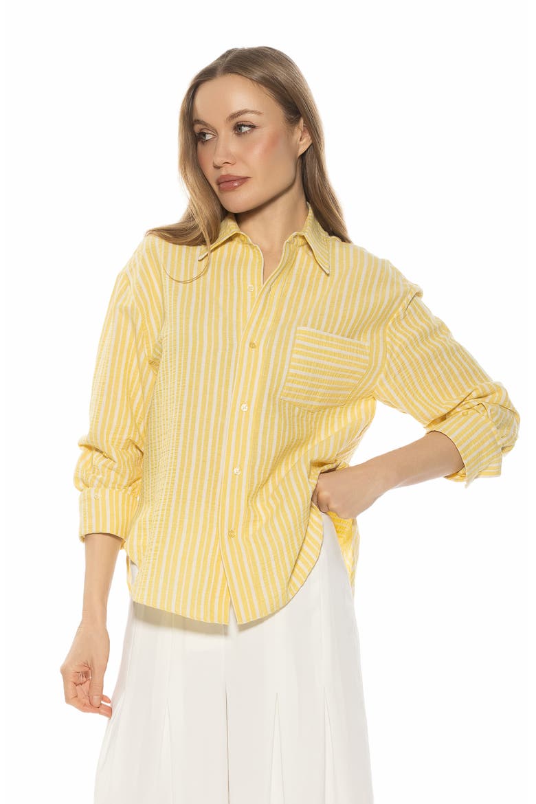 Tammi Oversize Button-Up Shirt, Alternate, color, YELLOW STRIPE