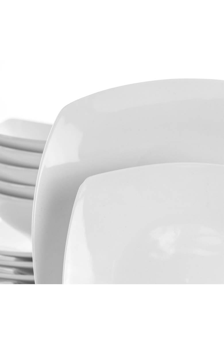 Elama Newman 18 Piece Square Porcelain Dinnerware Set, Alternate, color, White