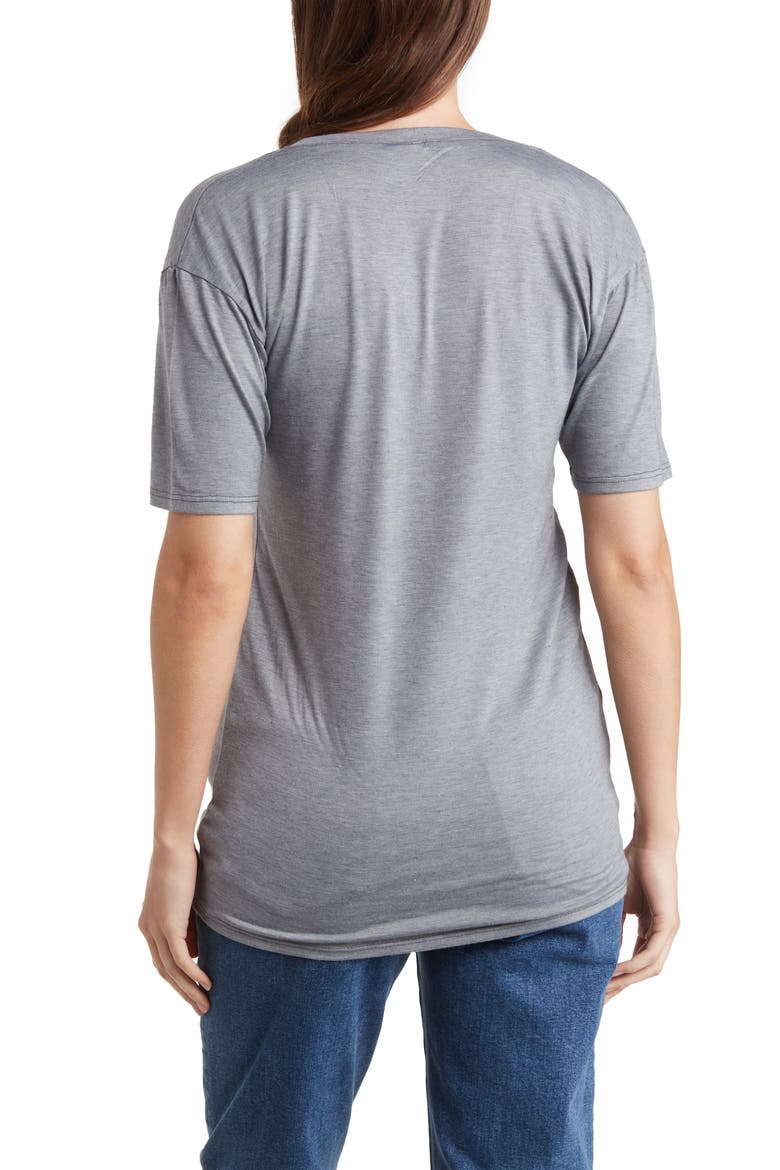 Deep V-Neck Art Print T-Shirt, Alternate, color, GREY BUTTERFLY