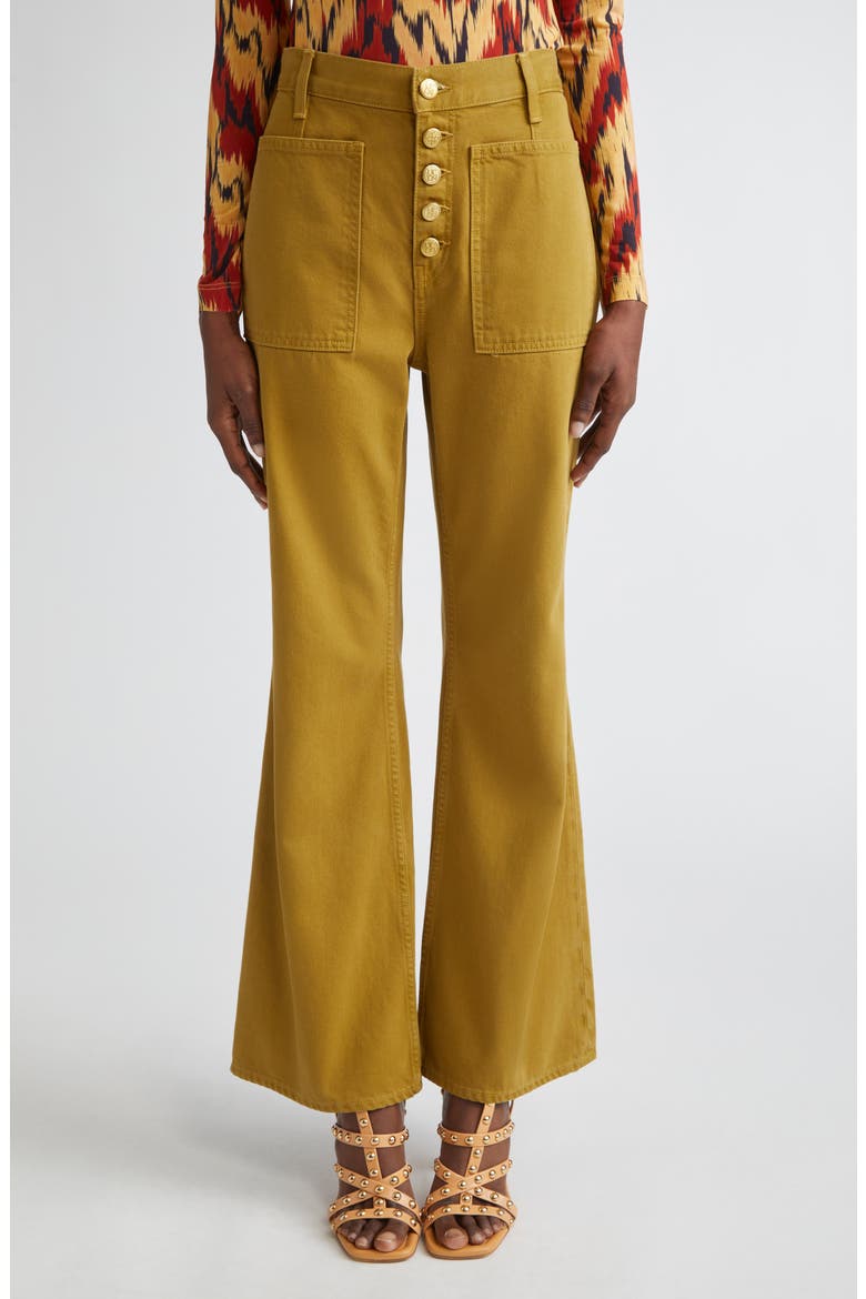 The Lou Button Fly Flare Jeans, Main, color, ARGAN