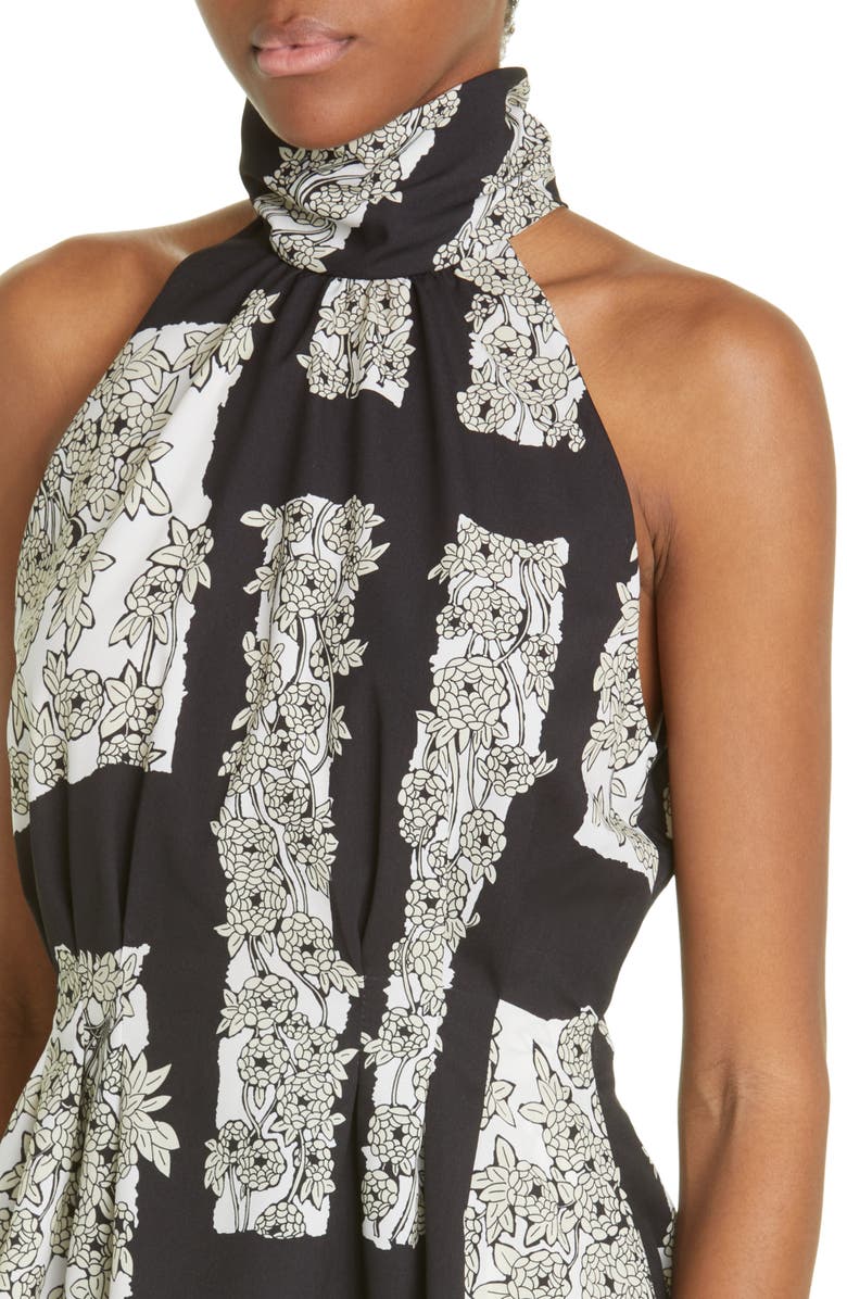 Lela Rose Floral Print Mock Neck Crepe Tank, Alternate, color, Black