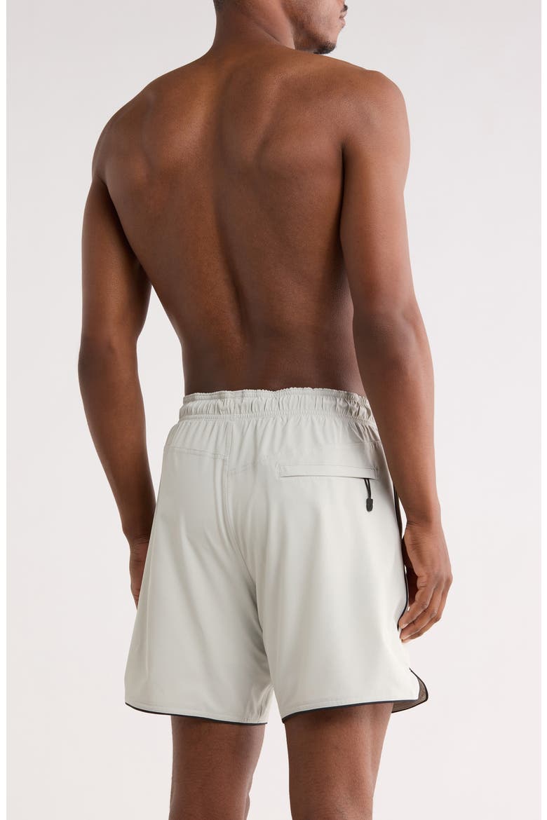 Piping Swim Trunks, Alternate, color, STORM GREEN