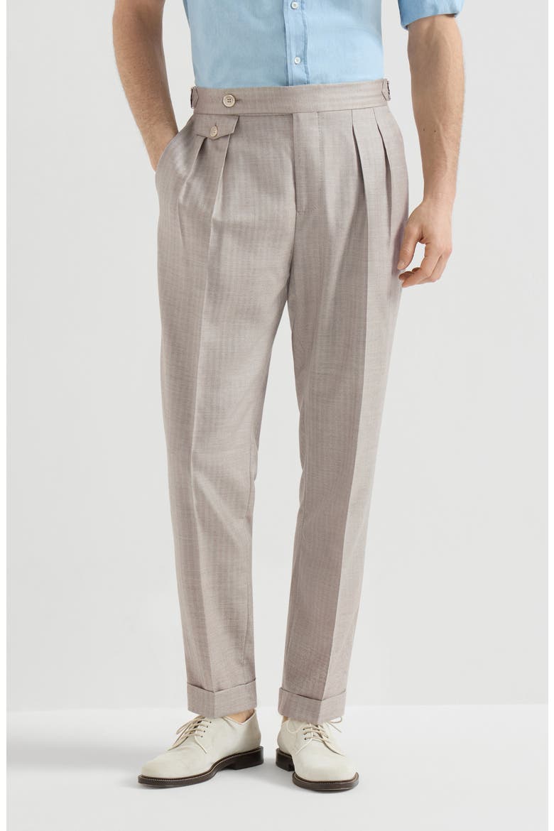 Trousers with double pleats and tabs, Main, color, Light Grey