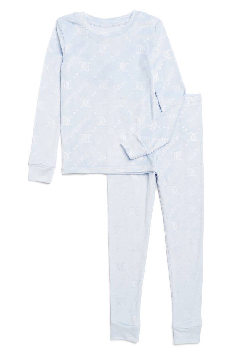 Juicy Couture Kids' Logo Embossed Plush Velvet Fitted Two-Piece Pajamas, Main, color,