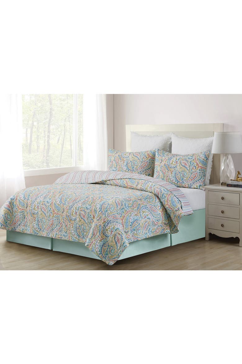 Maisie Paisley Cotton Quilt Set  - Reversible and Machine Washable, Alternate, color, Pink