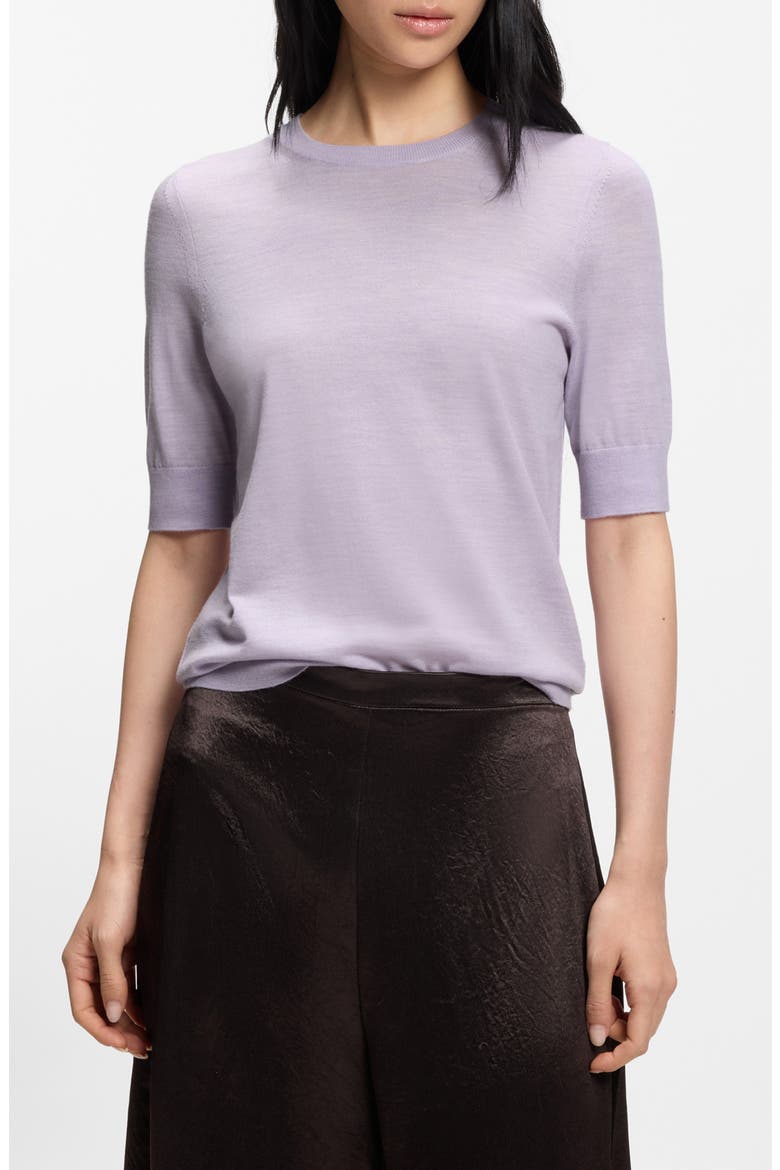 Farbella Short Sleeve Merino Wool Sweater, Main, color, LAVENDER TIDE