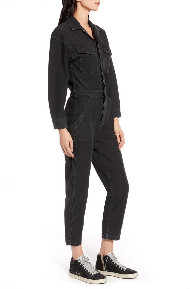 Marta Long Sleeve Cotton Twill Utility Jumpsuit, Alternate, color, WASHED BLACK
