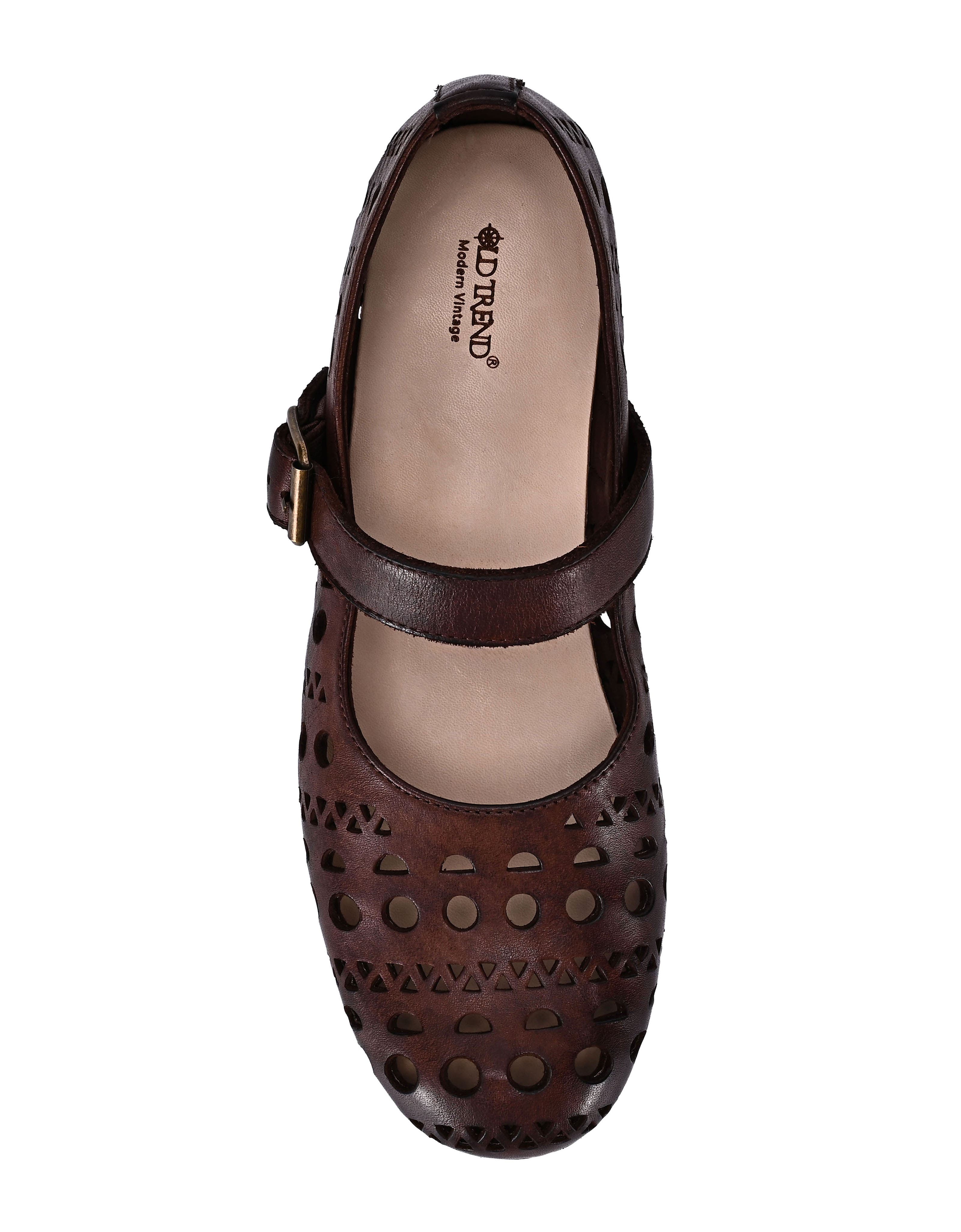 OLD TREND Retro Genuine Leather Breathable Cutout Mary Jane Flat, Alternate, color, Coffee