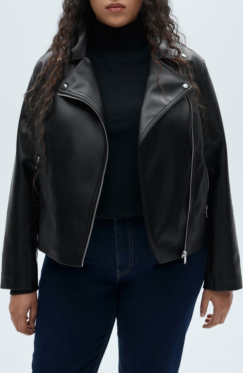 MANGO Faux Leather Moto Jacket, Main, color, Black