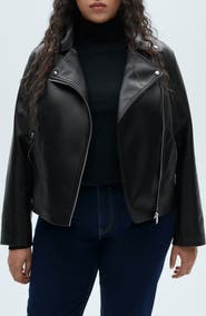 MANGO Faux Leather Moto Jacket