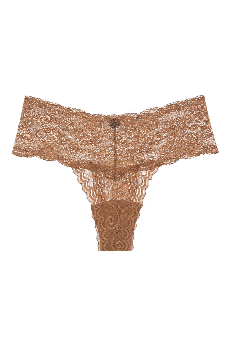 Sapna Mid Rise Lace Thong, Alternate, color, CARMEL