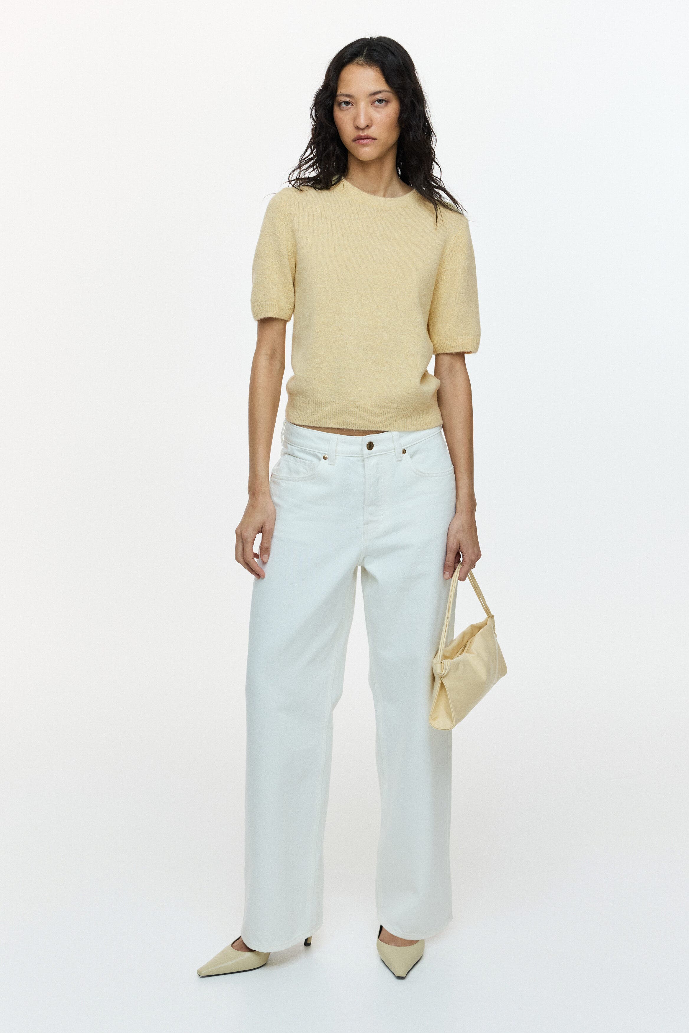 H&M Bead-detail Handbag, Alternate, color, Light Yellow