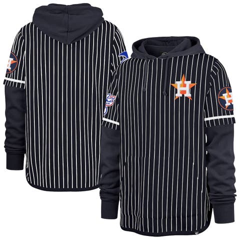 Men's '47  Navy Houston Astros Pinstripe Double Header Pullover Hoodie
