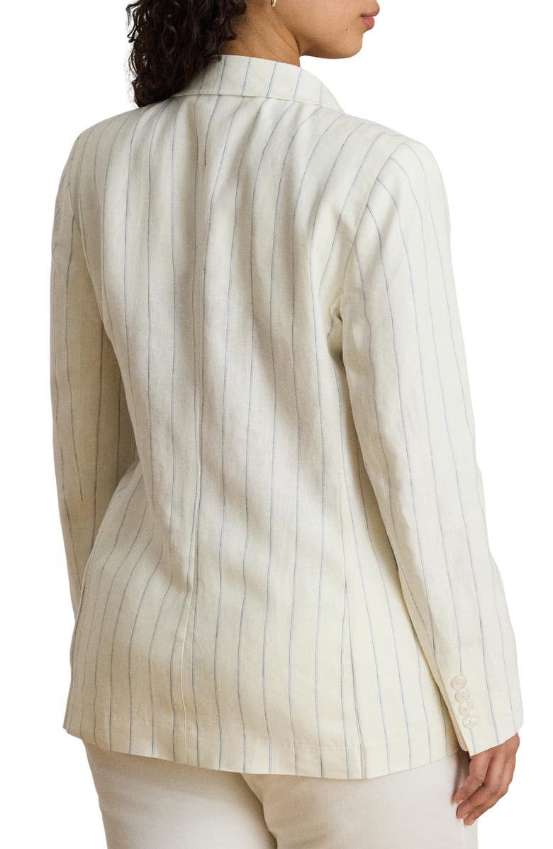 Lauren Ralph Lauren Stripe Double Breasted Linen Blazer, Alternate, color, White/ Blue Multi