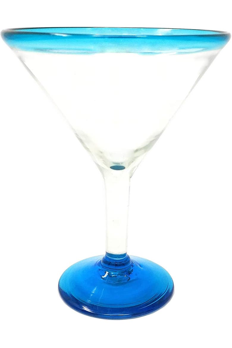 Modern Margarita Glasses - Martini Style - Set of 4, Alternate, color, Aqua Rim