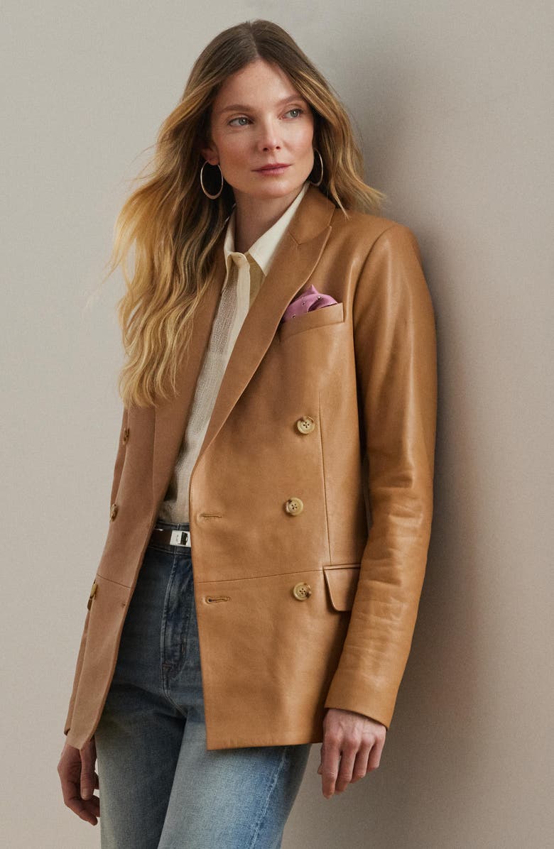 Lauren Ralph Lauren Double Breasted Leather Blazer, Alternate, color, 