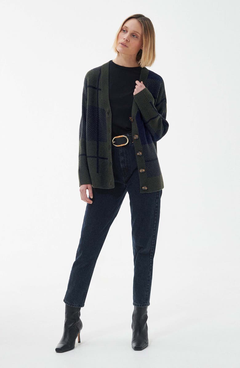 Barbour Marie Cardigan, Alternate, color, Black/ Sage Tartan