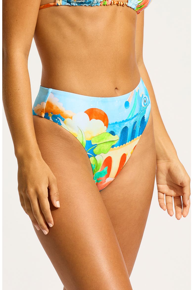 High Waist Bikini Bottoms, Alternate, color, TURQUOISE