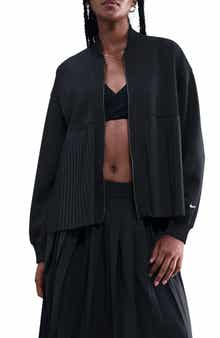 Sportswear Mixed Media Pleated Bomber Jacket