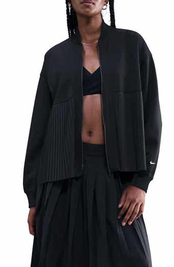 Sportswear Mixed Media Pleated Bomber Jacket