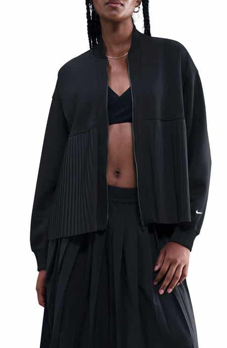 Sportswear Mixed Media Pleated Bomber Jacket