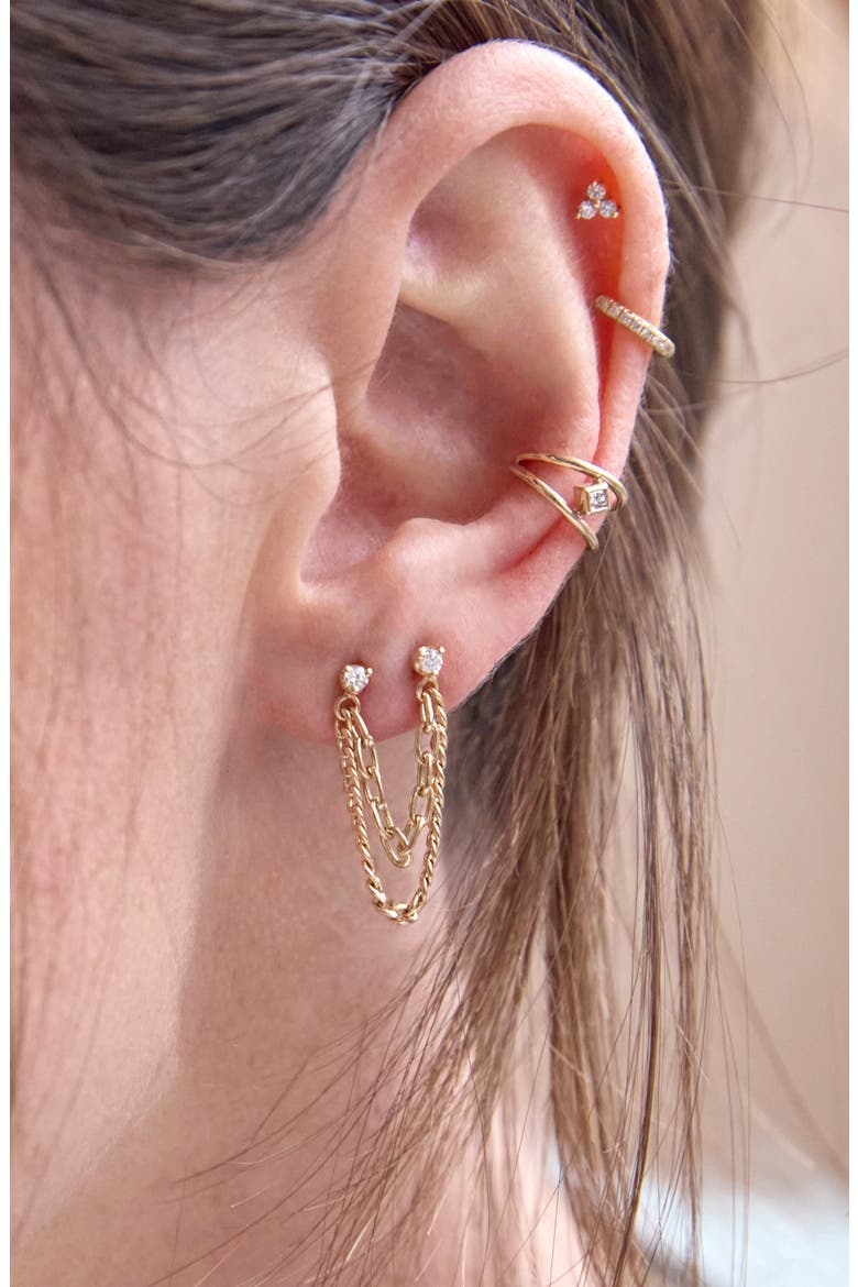 Single Diamond & Mixed Chain Double Stud Earring, Alternate, color, YELLOW