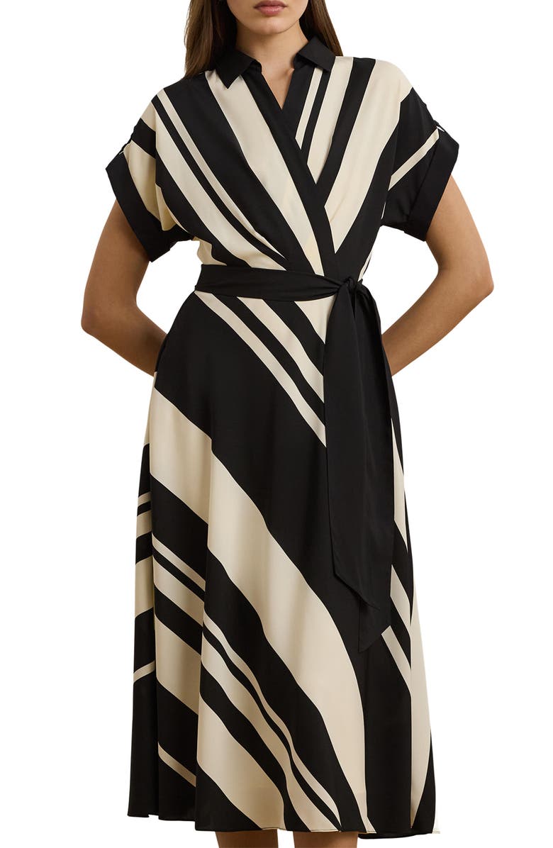 Lauren Ralph Lauren Short Sleeve Crepe Faux Wrap Dress, Alternate, color, 