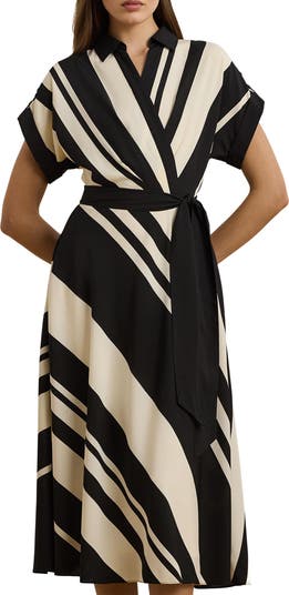 Lauren Ralph Lauren Short Sleeve Crepe Faux Wrap Dress