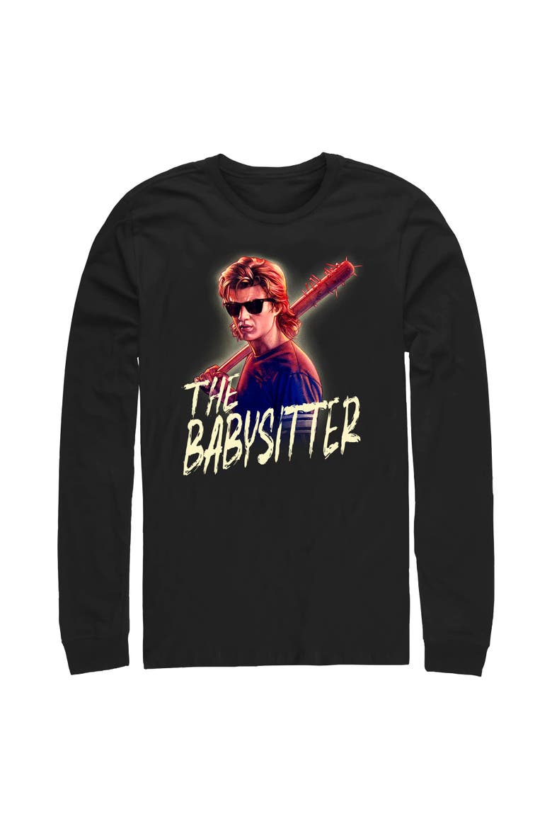 Men's Stranger Things Steve The Babysitter Portrait  Long Sleeve Shirt, Main, color, Black