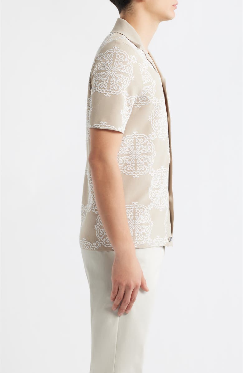 Reiss Gabriel Jacquard Cotton Blend Knit Camp Shirt, Alternate, color, Champagne/ White