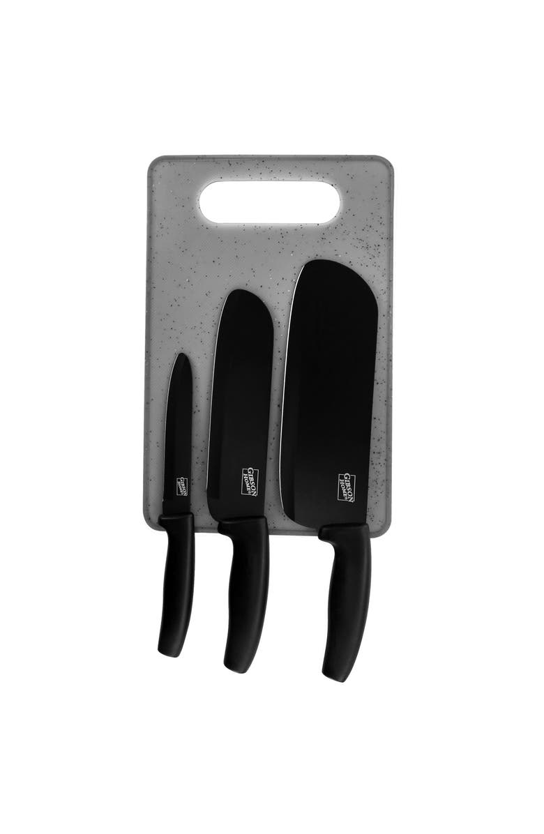 Gibson Home Edge Craft 4 Piece Nonstick Stainless Steel Cutlery Set with Cutting Board, Alternate, color, Black
