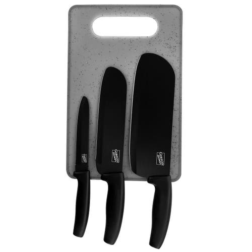 Gibson Home Edge Craft 4 Piece Nonstick Stainless Steel Cutlery Set With Cutting Board In Black