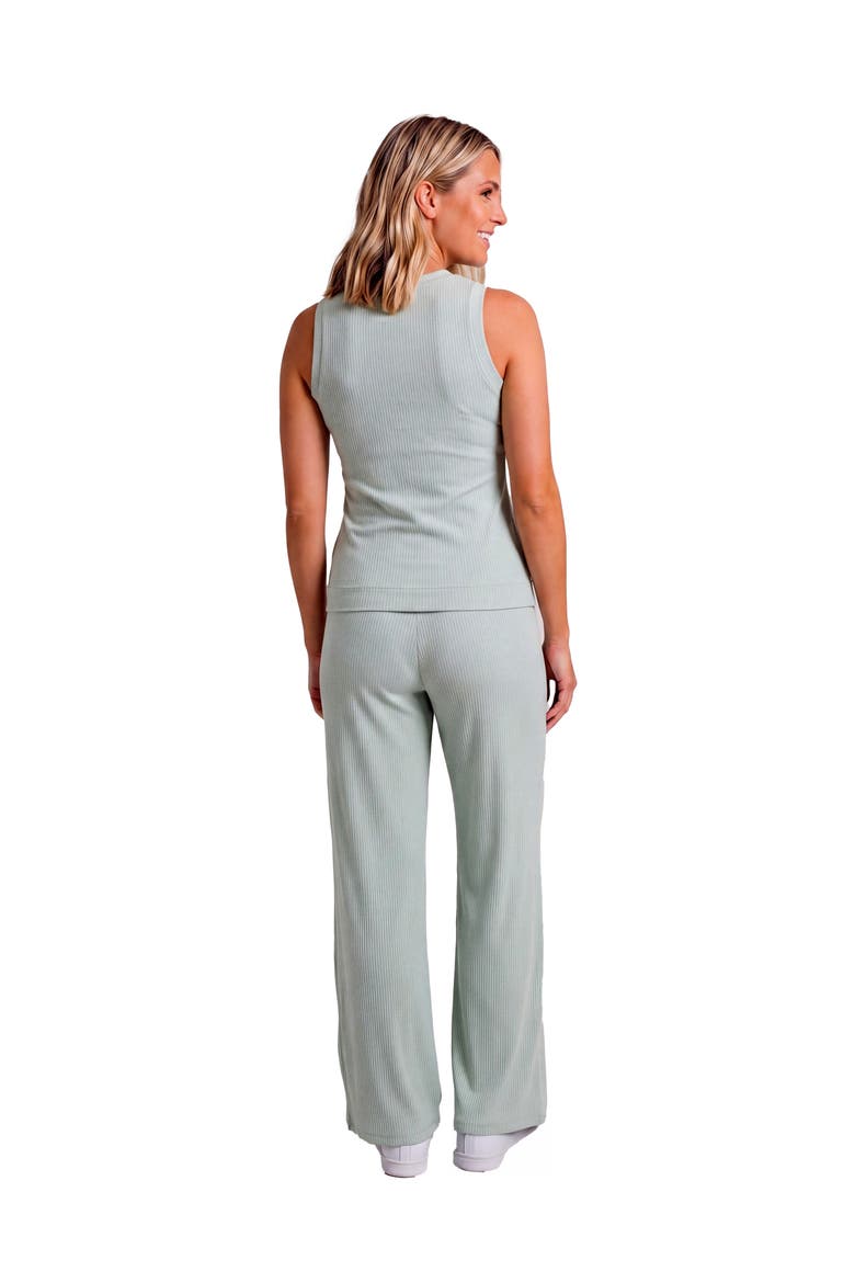 Maternity Basic Ribbed Knit Tank Top and Elastic Waist Wide Leg Pant Set, Alternate, color, Mint