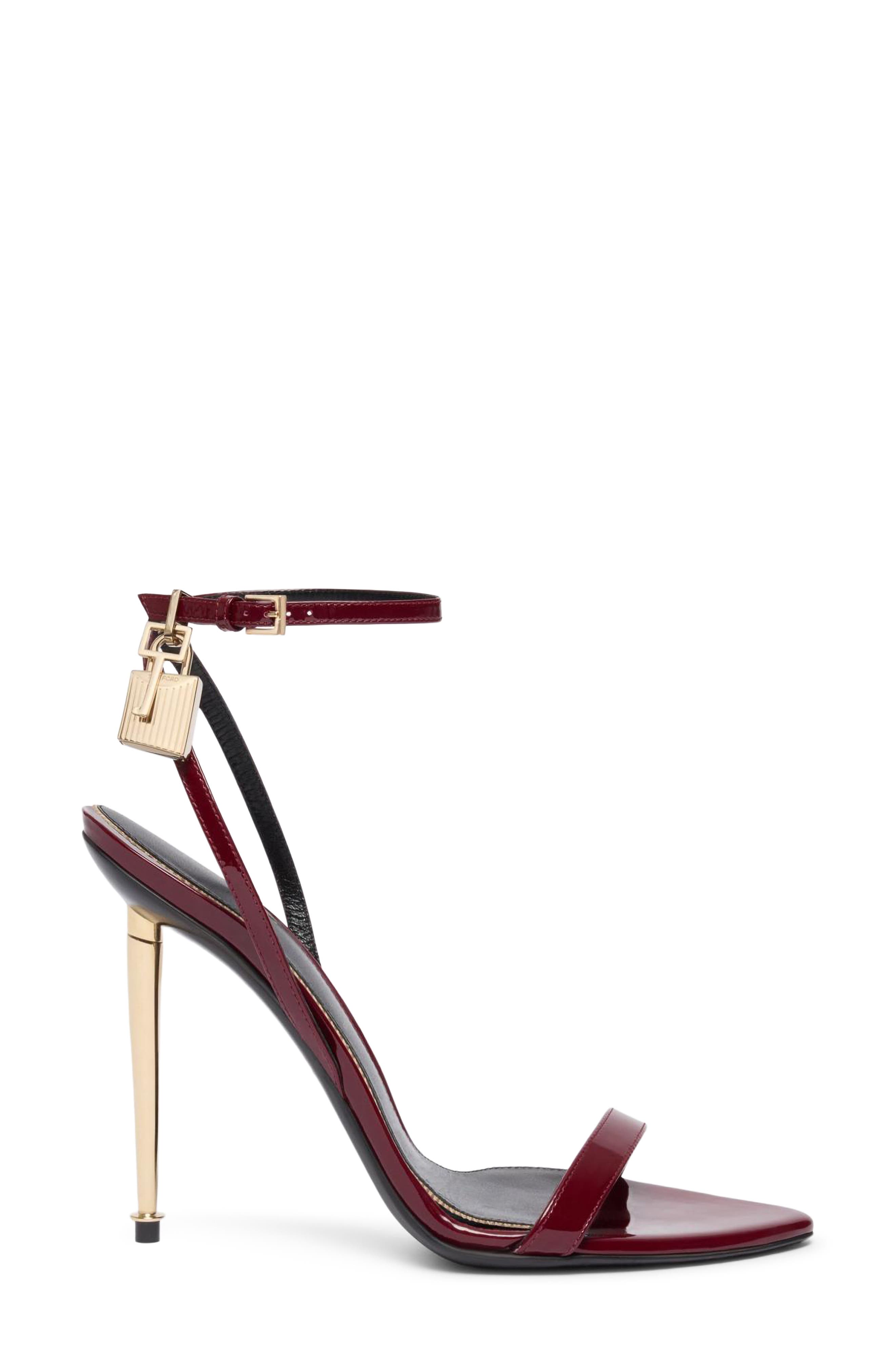Padlock Pointy Toe Ankle Strap Sandal, Alternate, color, RUBY RED