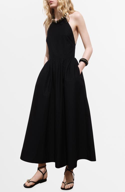Mango Halter Dress With Crossed Back Black In Black