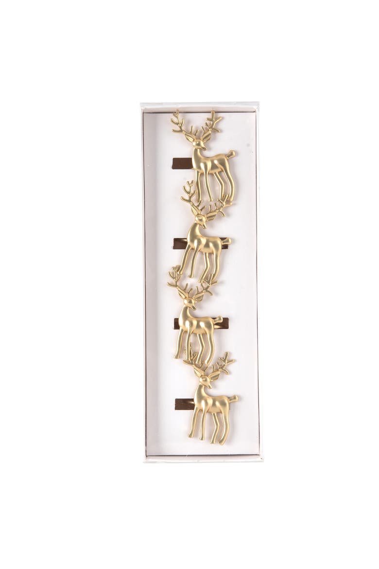Gold Deer Standard Premium Christmas Set of 4 Metal Cloth Napkin Rings, Alternate, color, Gold