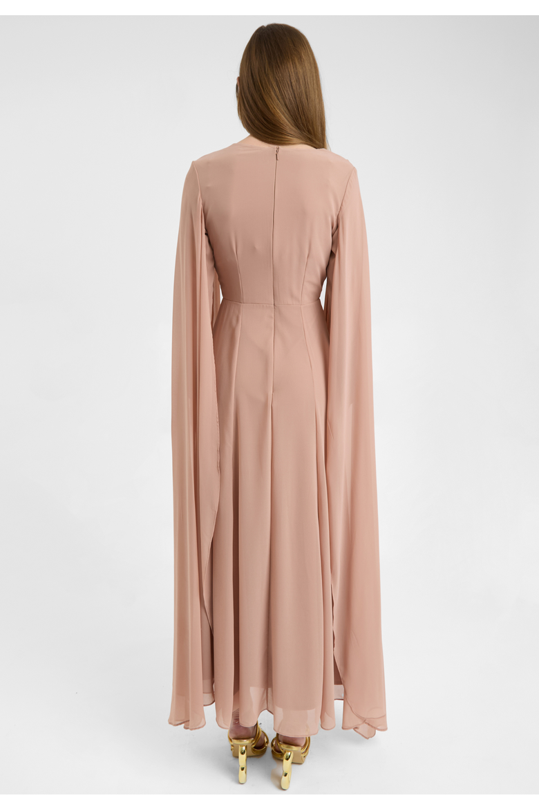 Modest Chiffon Dress Maxi With Wrap Style Top, Alternate, color, TAUPE BLUSH