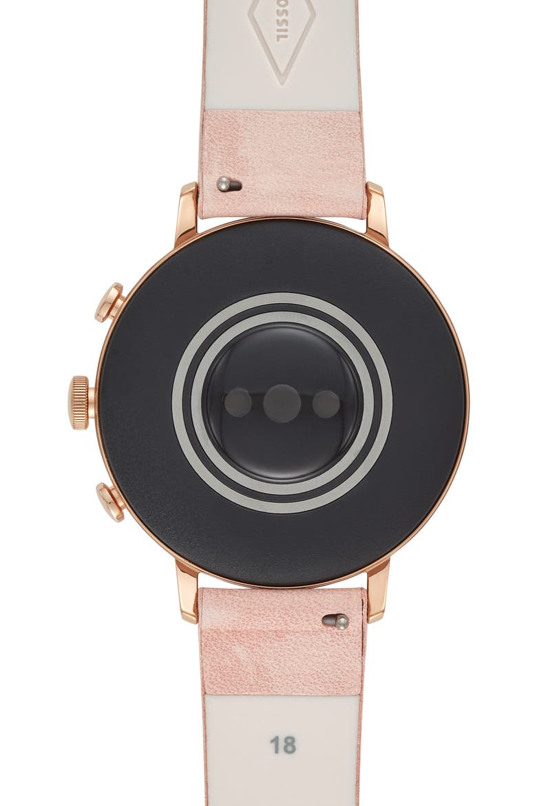 Q Venture HR Leather Strap Smart Watch, 40mm, Alternate, color, PINK/ ROSE GOLD